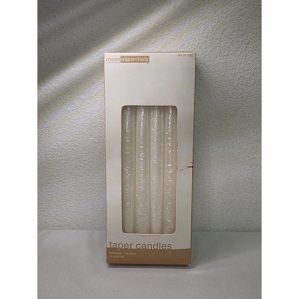 2007 Room Essentials 10” White Unscented Taper Candles 12 Pack Box New target